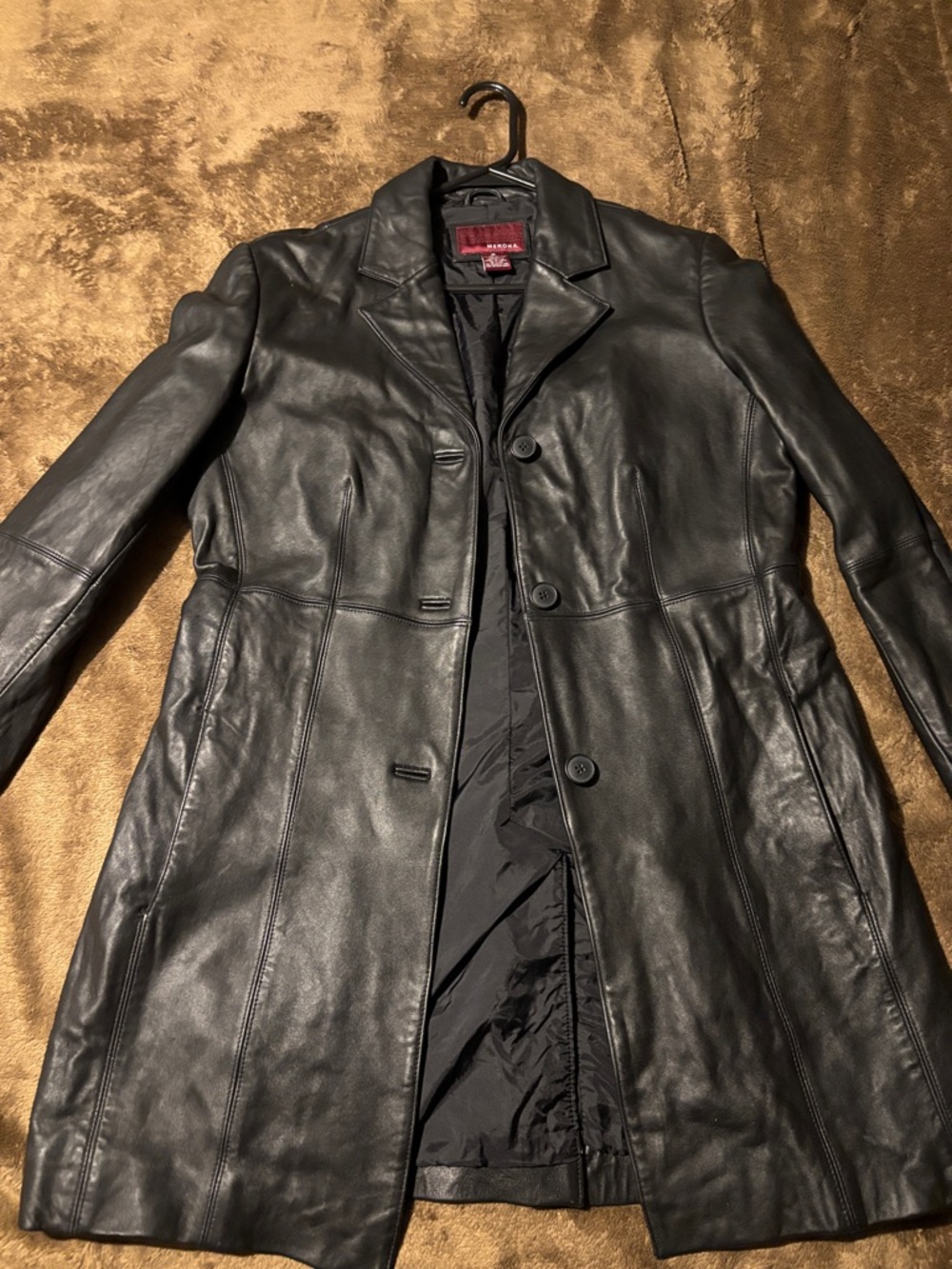 Merona Black Leather Single-Breasted Women's Coat